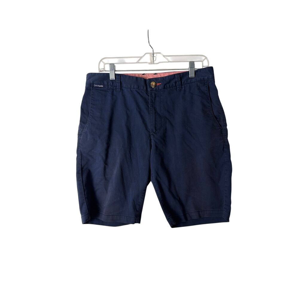 Columbia Mens Slim Fit Navy Blue Flat Front Casual Cotton Shorts 32 W